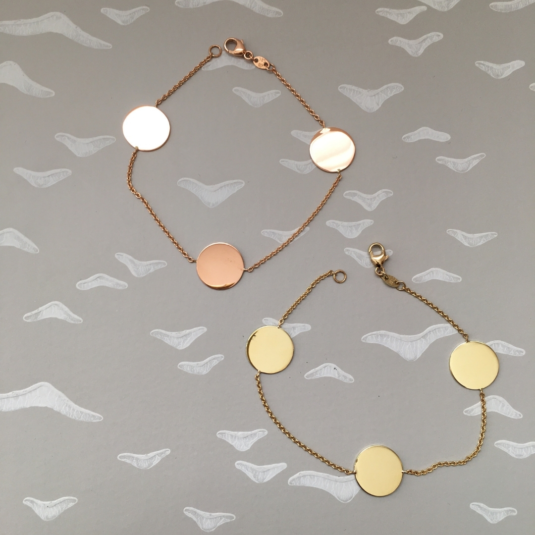 Armband mit 3 Gravurplatten 13mm 585/- Roségold mit Gravur Rückseite
